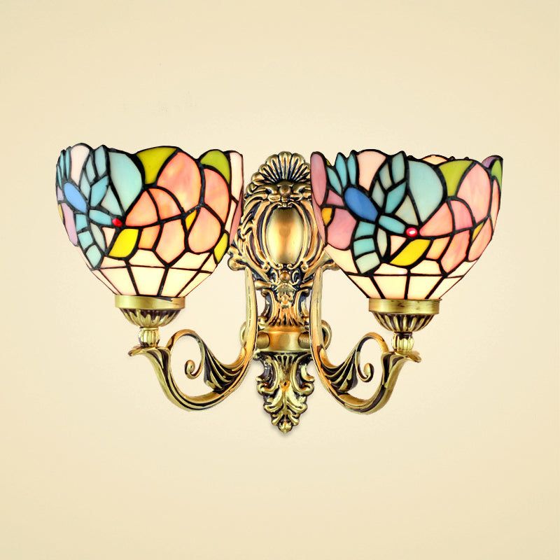 BowLift | Wall lamp Com Rustic Tempered Glass 2 Heads Wall Fixture Light with Art Pattern for Dining Room