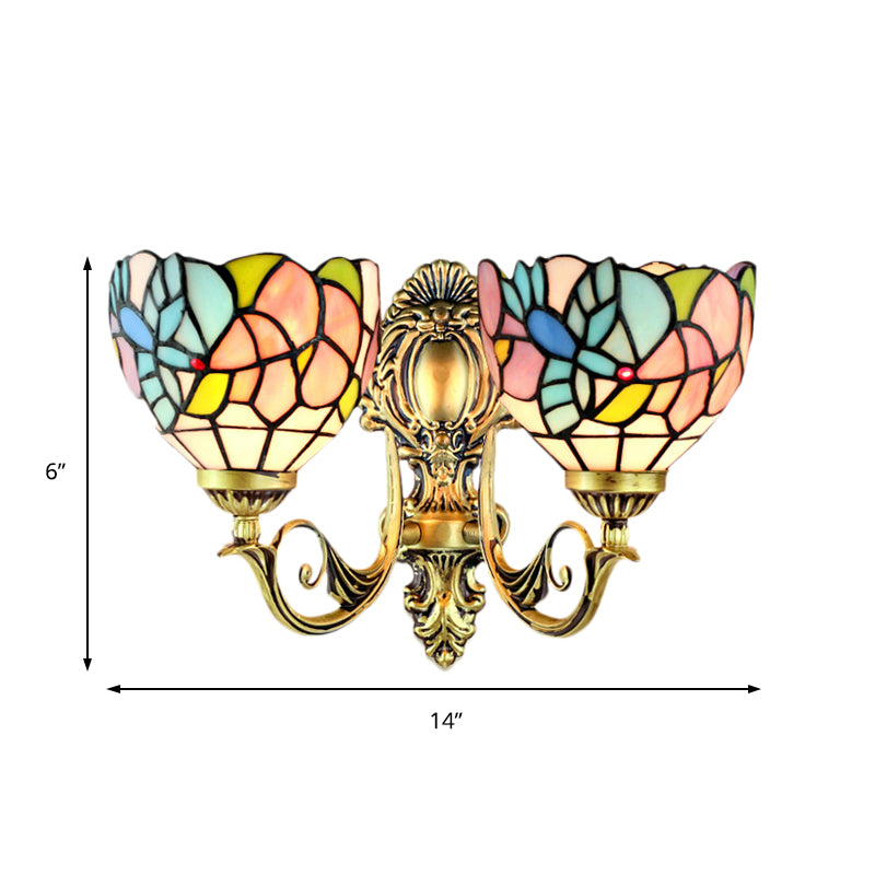 BowLift | Wall lamp Com Rustic Tempered Glass 2 Heads Wall Fixture Light with Art Pattern for Dining Room