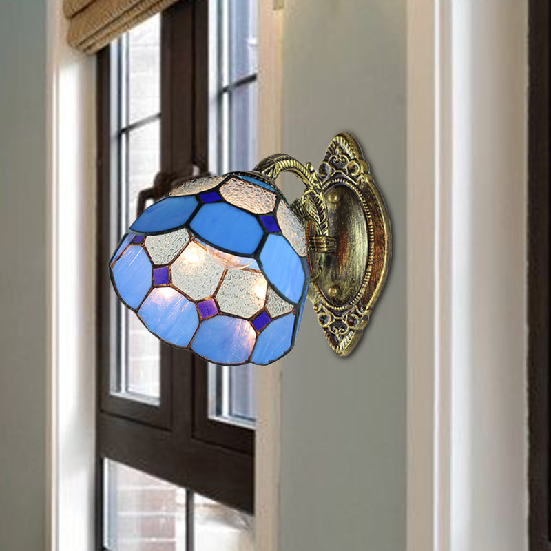 BowLift | Wall light with jagged edge in Tiffany style, lead glass, 1-flame wall lamp in blue for stairwell
