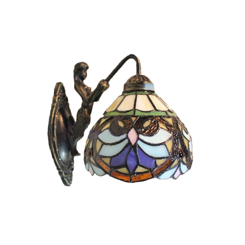 BowLift | Victorian Dome Wall Light 1 Head Beige Glass Wall Lamp with Floral Pattern