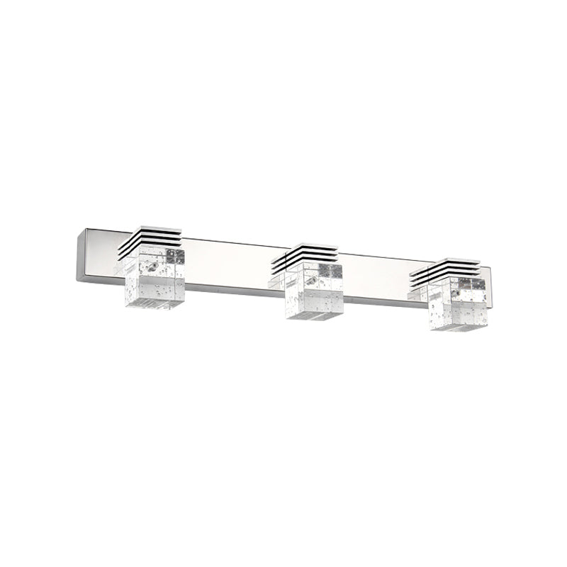BowLift | Cuben Bathroom Wall Lamp Clear Crystal 2/3 Bulbs Modernism Wall Lighting in Chrome, Warm/White Light