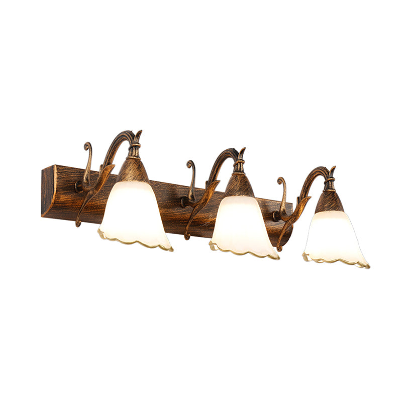 BowLift | Floral Opal Glass Wall Light Simple 2/3-Light Bronze/Weathered White Wall-Mounted Lighting with Curved Arm
