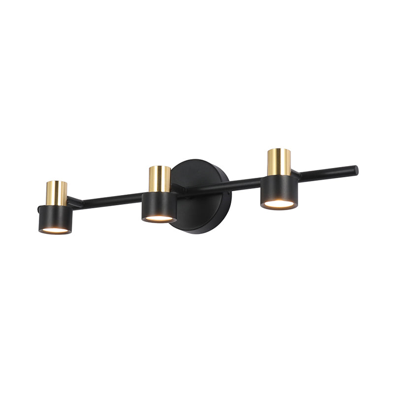 BowLift | Black Cylinder Wall Light Minimalist 3 Heads Metal Wall Mounted Cosmetic Lamp in Warm/White/Natural Light