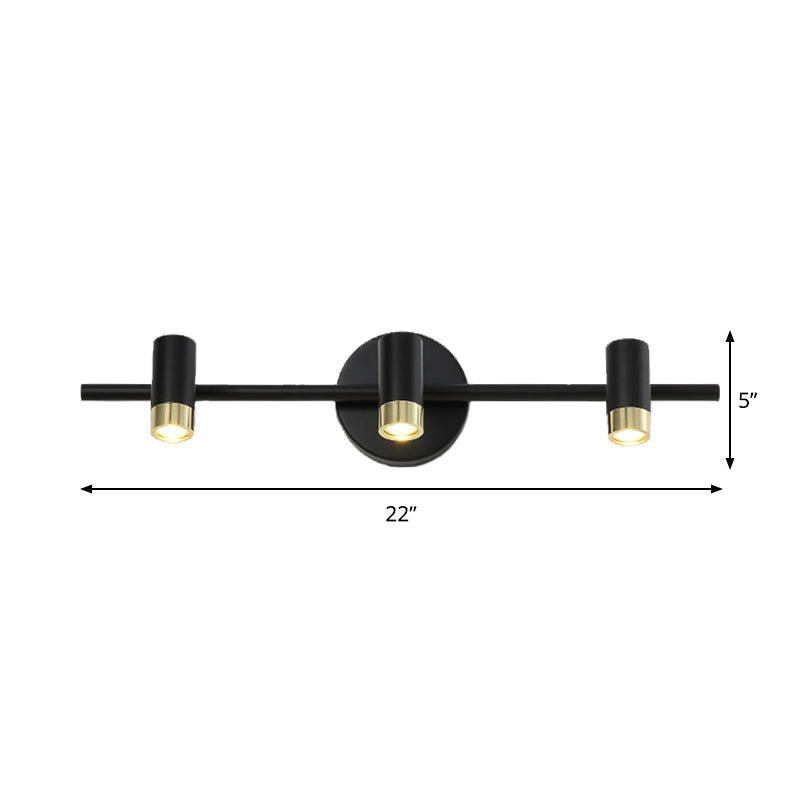 BowLift | Black Short Tube Wall Vanity Lamp Modern 3 Bulb Metal Adjustable Wall Light Lighting