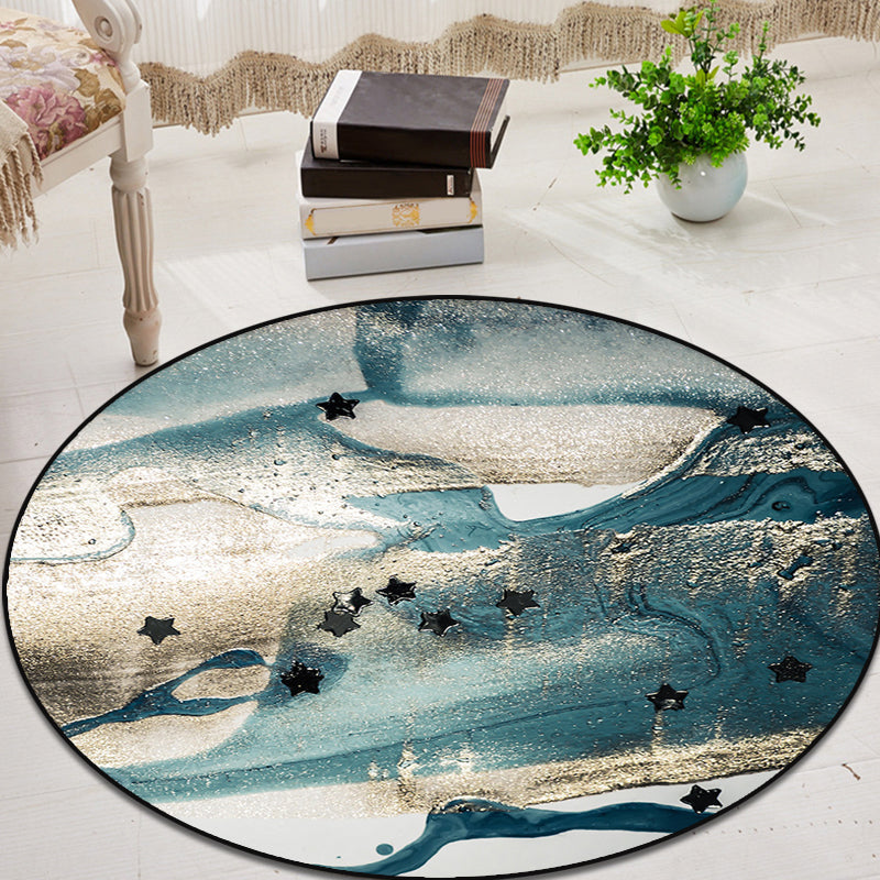 BowLift | Blue industrial carpet polyester abstract star pattern carpet pet-friendly washable non-slip carpet for the bedroom