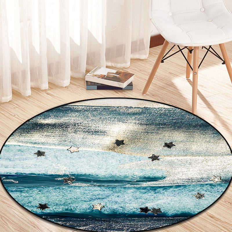 BowLift | Blue industrial carpet polyester abstract star pattern carpet pet-friendly washable non-slip carpet for the bedroom