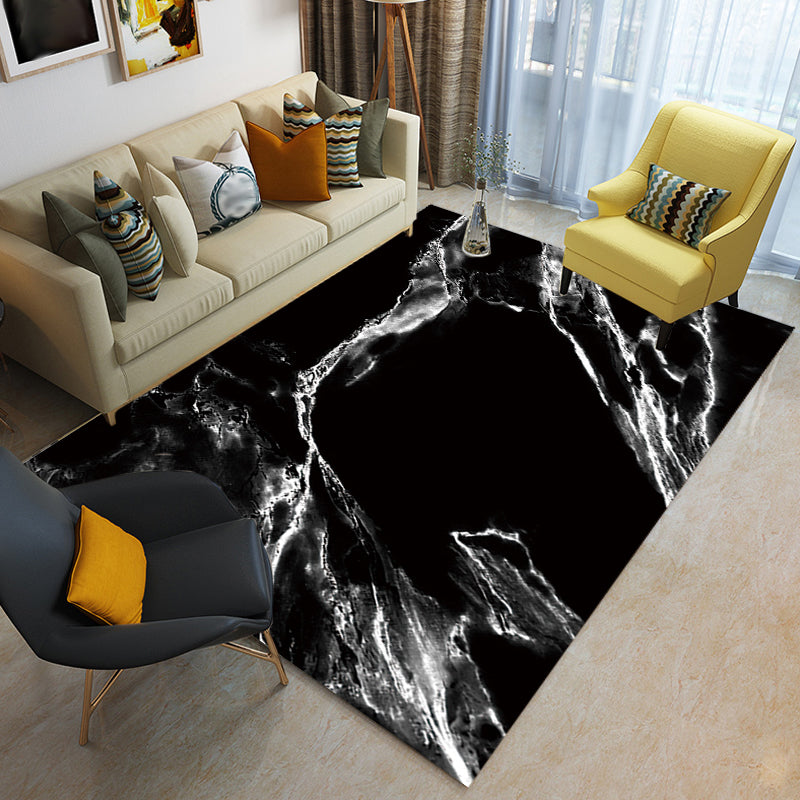 BowLift | Casual Abstract Rug Black and White Modernist Area Rug Polyester Non-Slip Pet-Friendly Washable Rug for the Living Room