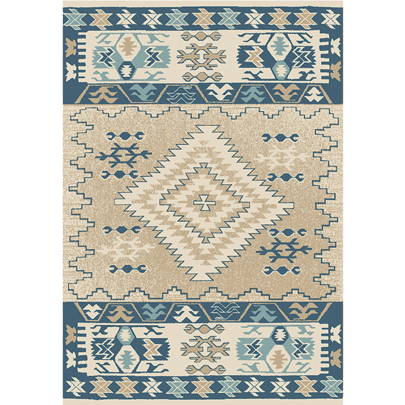 BowLift | Brown and Blue Bohemian Rug Synthetic Tribal Diamond Pattern Rug Pet-Friendly Washable Non-Slip Rug for Decoration