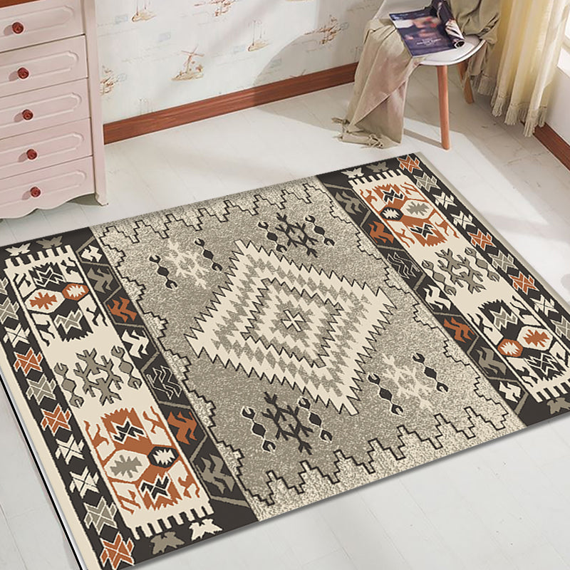 BowLift | Brown and Blue Bohemian Rug Synthetic Tribal Diamond Pattern Rug Pet-Friendly Washable Non-Slip Rug for Decoration