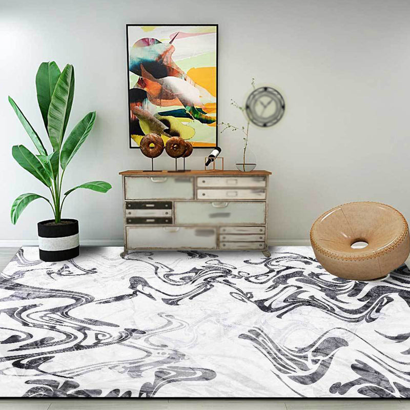 BowLift | Black and White Study Rug Modernism Abstract Rug Polyester Machine Washable Non-Slip Back Carpet