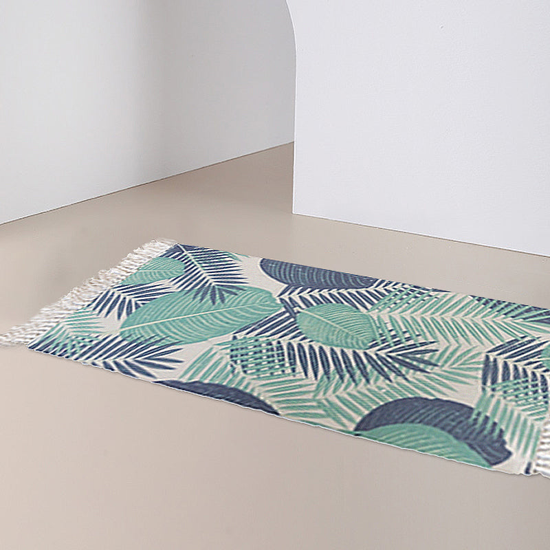BowLift | Tropical Leaf Pattern Carpet Green Cotton Rug Non-slip Pet Friendly Washable Area Rug for Living Room