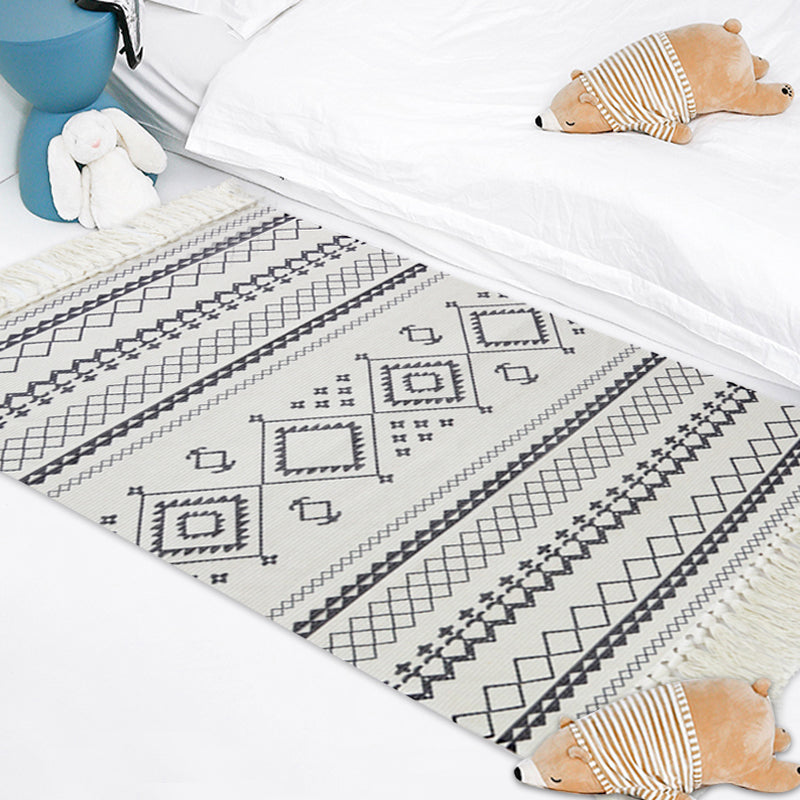 BowLift | White and blue bedroom rug southwest tribal pattern rug cotton non-slip back washable area rug