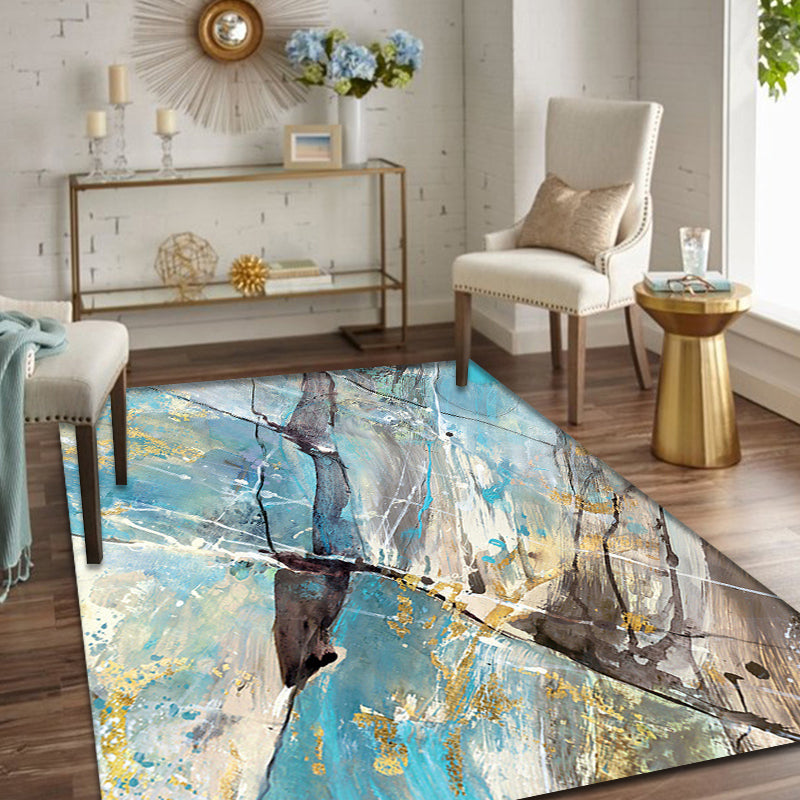 BowLift | Aesthetic Abstract Watercolor Pattern Rug Blue Simple Rug Polyester Washable Non-Slip Pet-Friendly Area Rug for the Living Room