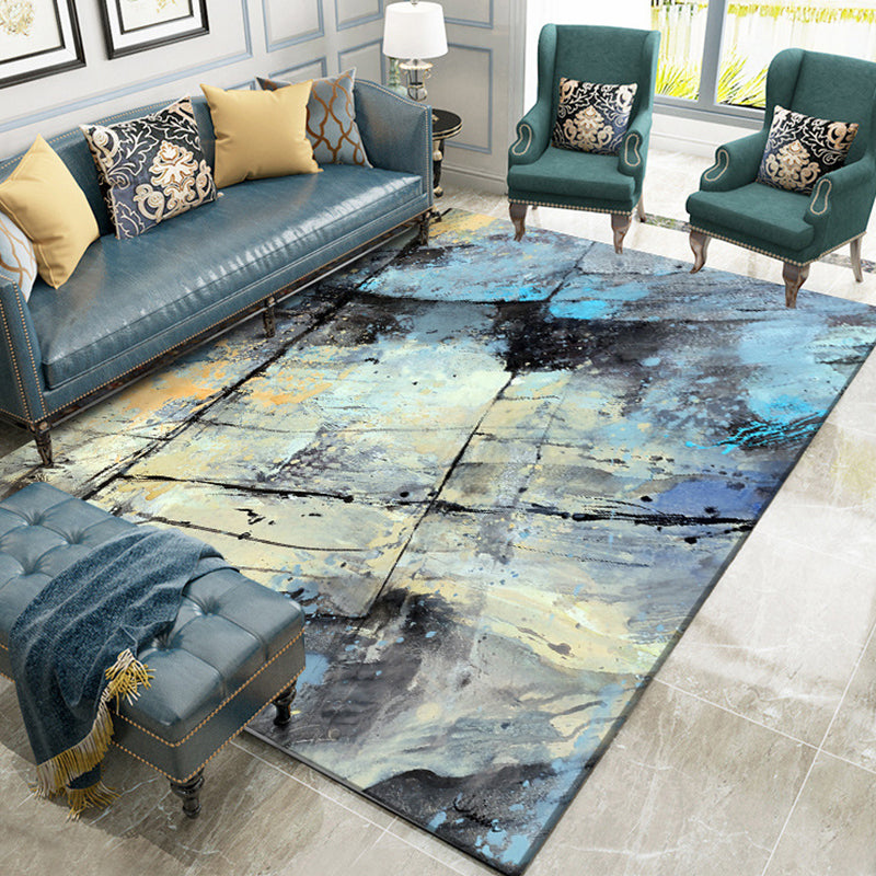 BowLift | Aesthetic Abstract Watercolor Pattern Rug Blue Simple Rug Polyester Washable Non-Slip Pet-Friendly Area Rug for the Living Room