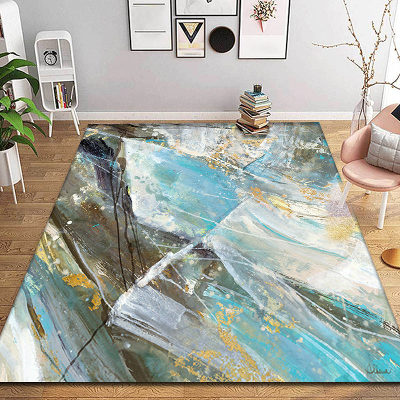 BowLift | Aesthetic Abstract Watercolor Pattern Rug Blue Simple Rug Polyester Washable Non-Slip Pet-Friendly Area Rug for the Living Room