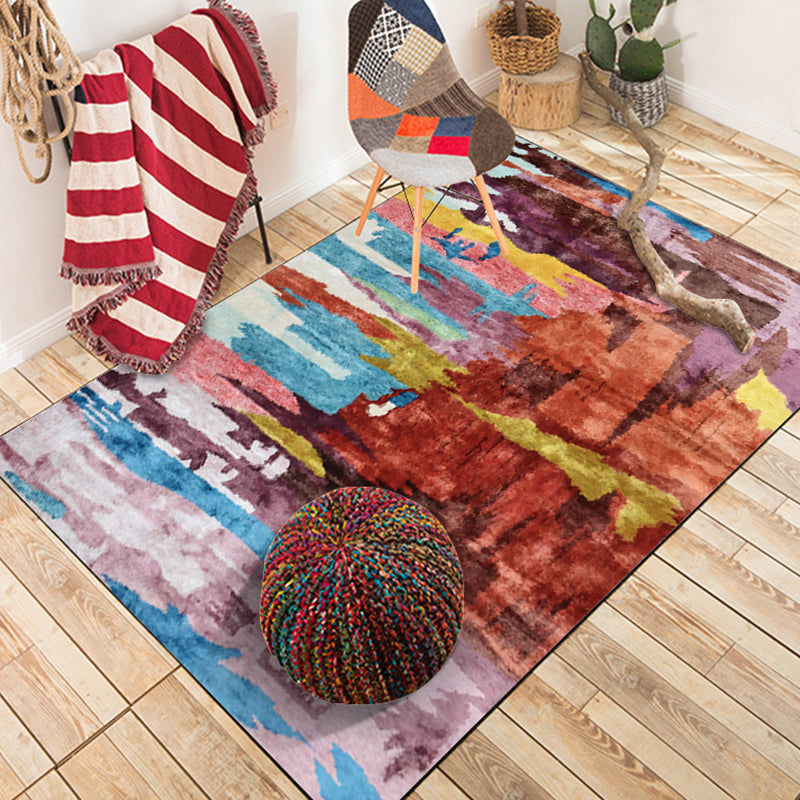 BowLift | Unique Abstract Area Rug Multi Color Contemporary Rug Polyester Washable Nonslip Pet Friendly Area Rug for Living Room