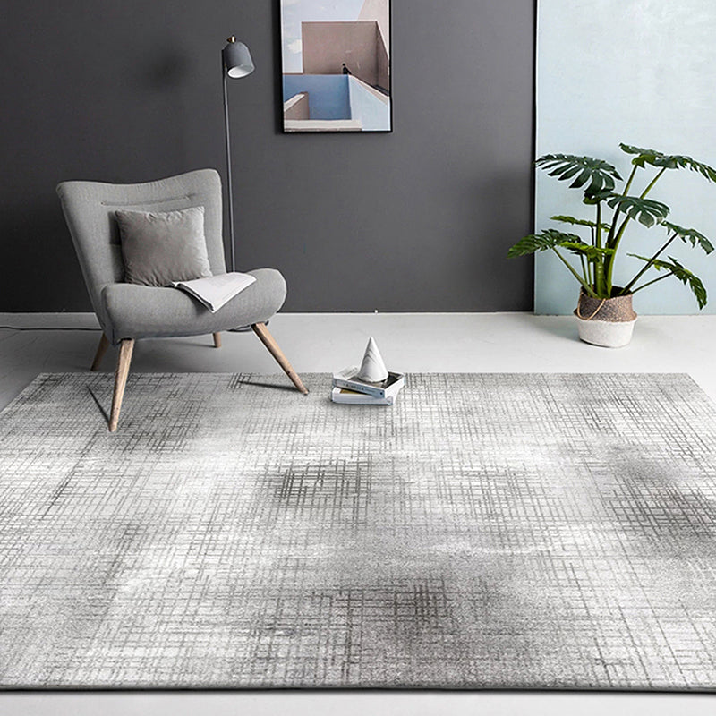 BowLift | Industry Abstract Area Rug Silver Gray Polyester Carpet Non-Slip Pet Friendly Washable Rug for Living Room