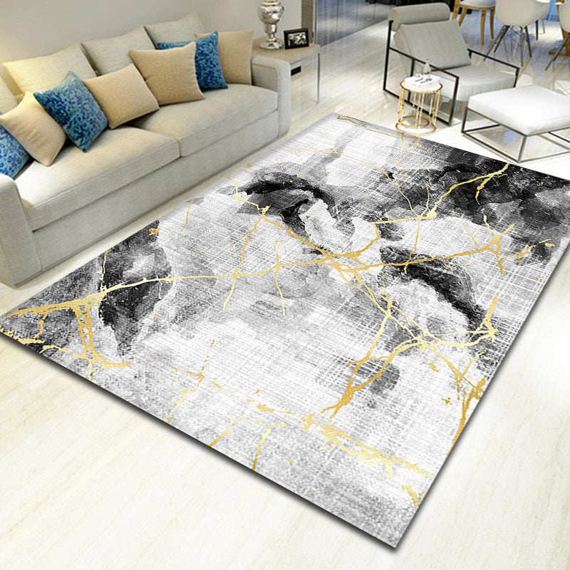 BowLift | Unique Abstract Rug Black Industrial Rug Polyester Machine Washable Non-Slip Pet Friendly Carpet for Living Room