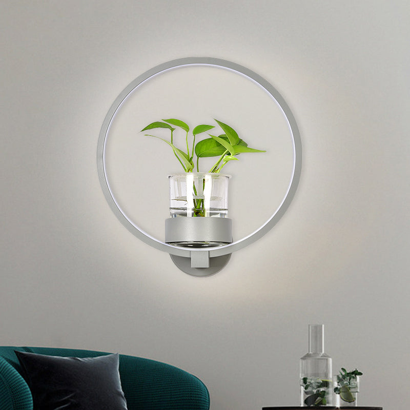 BowLift | Round/Rectangular Metal Wall Lamp Macaron Gray/Yellow/Blue LED Wall Light with Plant Pot for the Bedroom