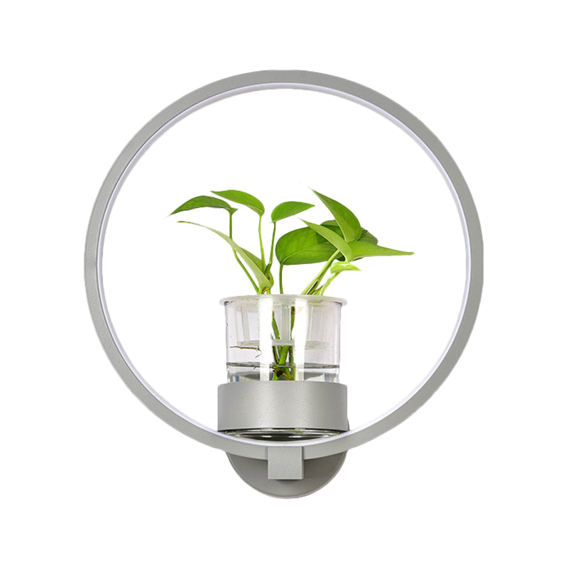 BowLift | Round/Rectangular Metal Wall Lamp Macaron Gray/Yellow/Blue LED Wall Light with Plant Pot for the Bedroom