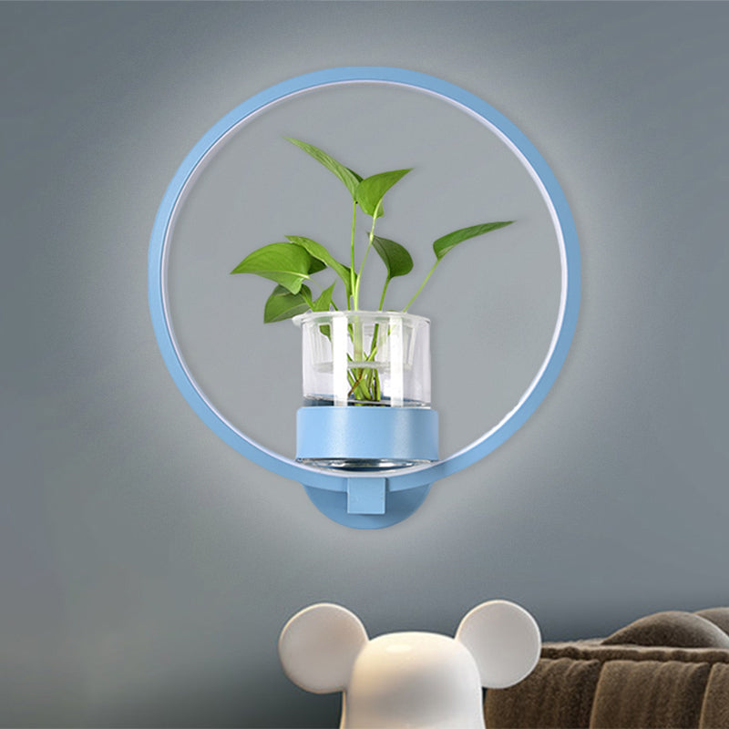 BowLift | Round/Rectangular Metal Wall Lamp Macaron Gray/Yellow/Blue LED Wall Light with Plant Pot for the Bedroom