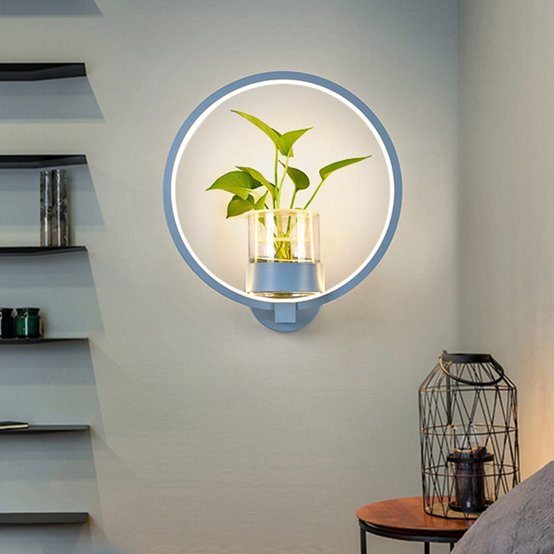 BowLift | Round/Rectangular Metal Wall Lamp Macaron Gray/Yellow/Blue LED Wall Light with Plant Pot for the Bedroom
