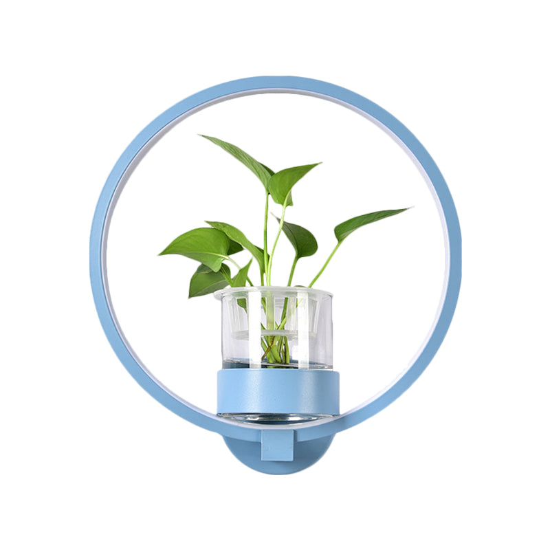 BowLift | Round/Rectangular Metal Wall Lamp Macaron Gray/Yellow/Blue LED Wall Light with Plant Pot for the Bedroom