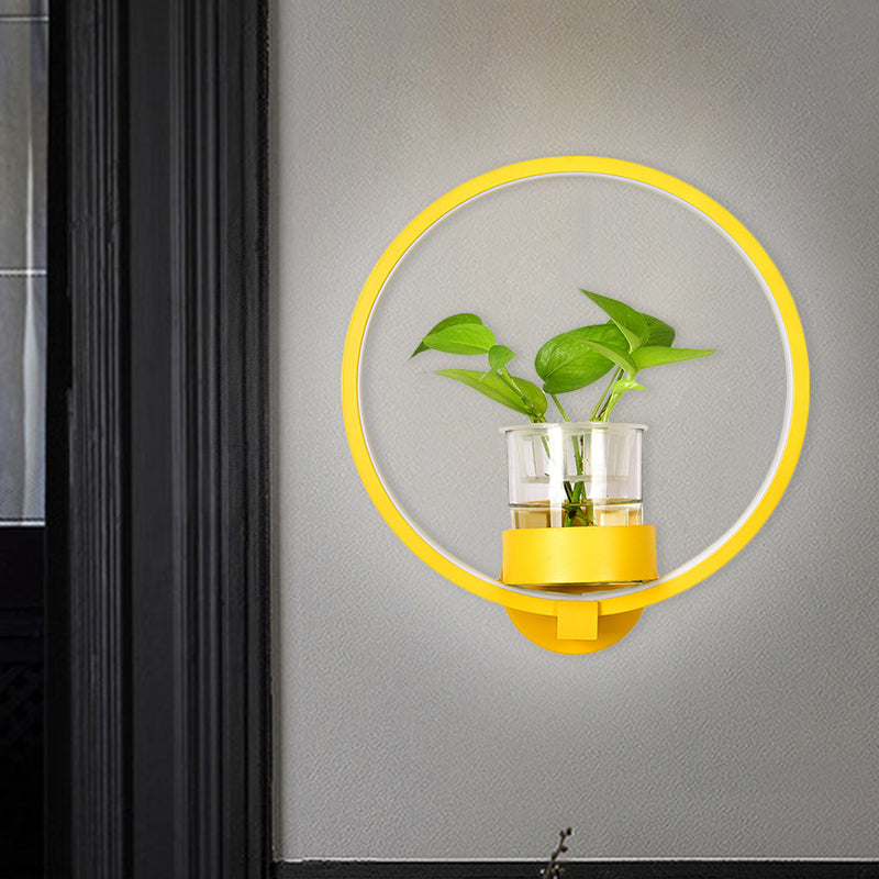 BowLift | Round/Rectangular Metal Wall Lamp Macaron Gray/Yellow/Blue LED Wall Light with Plant Pot for the Bedroom