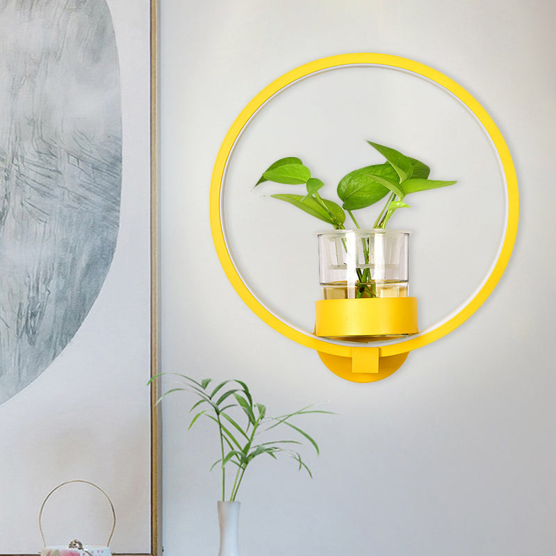 BowLift | Round/Rectangular Metal Wall Lamp Macaron Gray/Yellow/Blue LED Wall Light with Plant Pot for the Bedroom