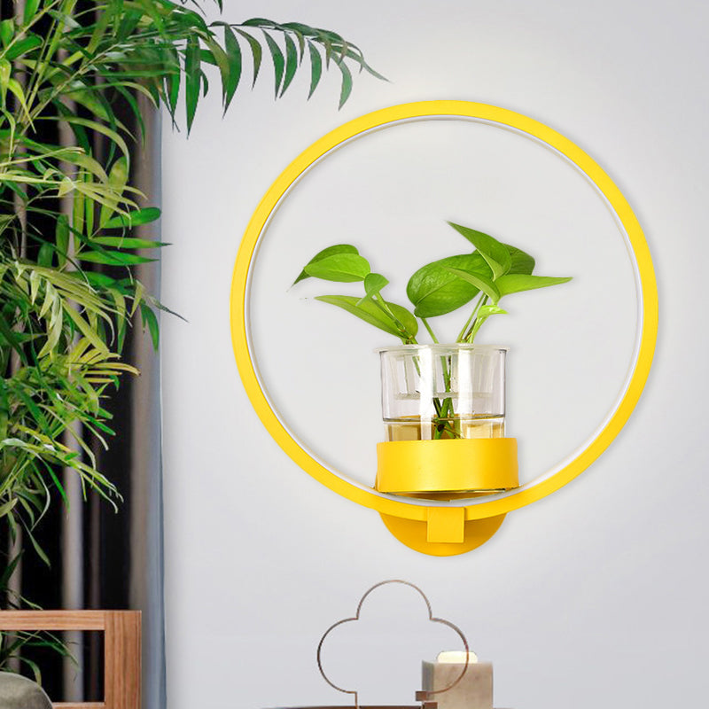 BowLift | Round/Rectangular Metal Wall Lamp Macaron Gray/Yellow/Blue LED Wall Light with Plant Pot for the Bedroom
