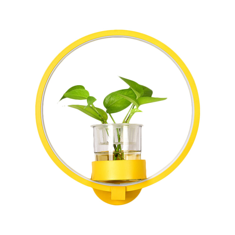 BowLift | Round/Rectangular Metal Wall Lamp Macaron Gray/Yellow/Blue LED Wall Light with Plant Pot for the Bedroom