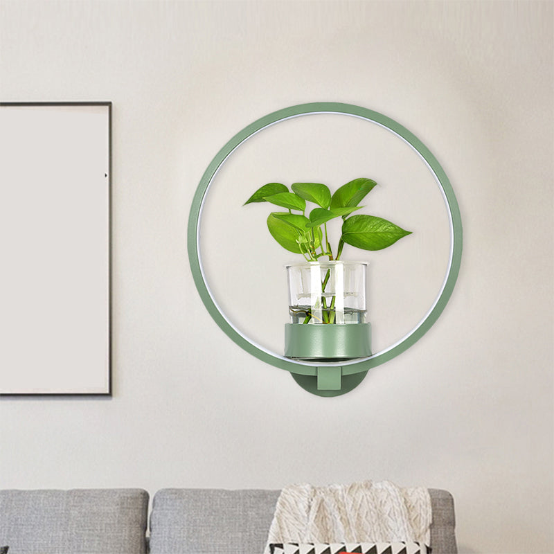 BowLift | Round/Rectangular Metal Wall Lamp Macaron Gray/Yellow/Blue LED Wall Light with Plant Pot for the Bedroom