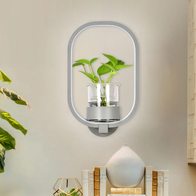 BowLift | Round/Rectangular Metal Wall Lamp Macaron Gray/Yellow/Blue LED Wall Light with Plant Pot for the Bedroom