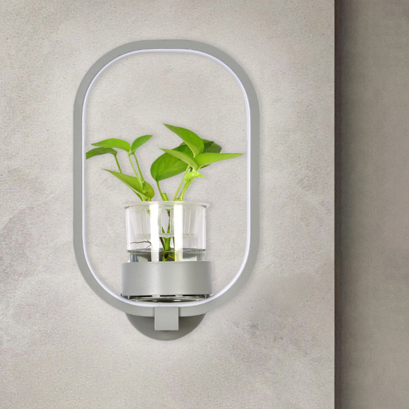 BowLift | Round/Rectangular Metal Wall Lamp Macaron Gray/Yellow/Blue LED Wall Light with Plant Pot for the Bedroom