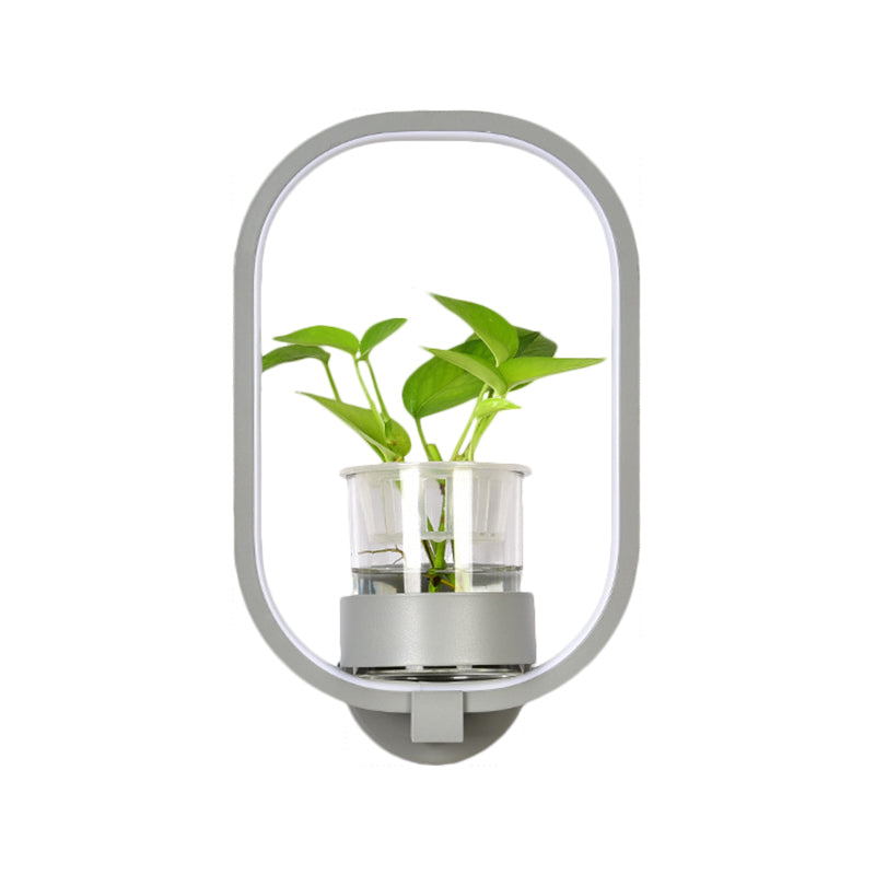 BowLift | Round/Rectangular Metal Wall Lamp Macaron Gray/Yellow/Blue LED Wall Light with Plant Pot for the Bedroom