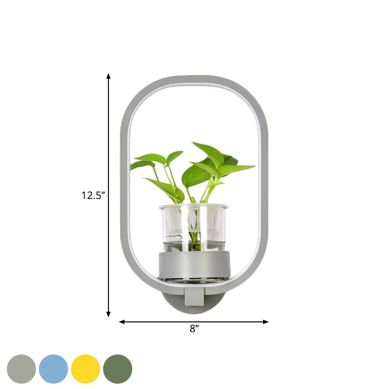 BowLift | Round/Rectangular Metal Wall Lamp Macaron Gray/Yellow/Blue LED Wall Light with Plant Pot for the Bedroom