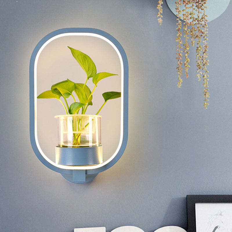 BowLift | Round/Rectangular Metal Wall Lamp Macaron Gray/Yellow/Blue LED Wall Light with Plant Pot for the Bedroom