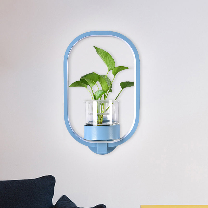 BowLift | Round/Rectangular Metal Wall Lamp Macaron Gray/Yellow/Blue LED Wall Light with Plant Pot for the Bedroom