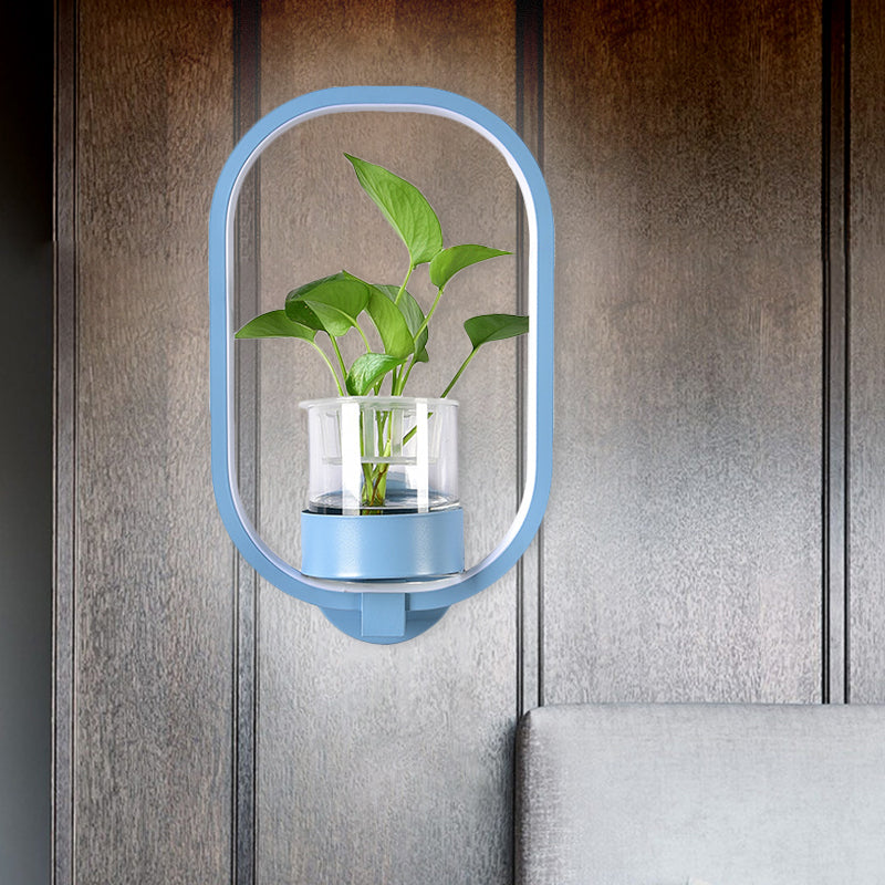 BowLift | Round/Rectangular Metal Wall Lamp Macaron Gray/Yellow/Blue LED Wall Light with Plant Pot for the Bedroom