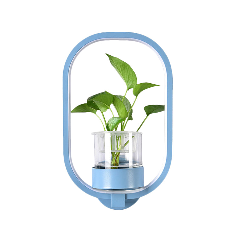 BowLift | Round/Rectangular Metal Wall Lamp Macaron Gray/Yellow/Blue LED Wall Light with Plant Pot for the Bedroom