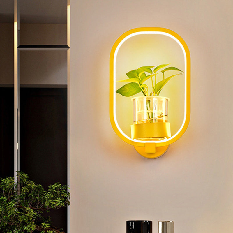 BowLift | Round/Rectangular Metal Wall Lamp Macaron Gray/Yellow/Blue LED Wall Light with Plant Pot for the Bedroom