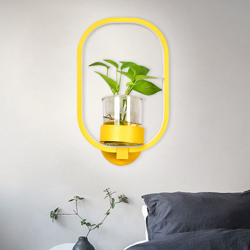 BowLift | Round/Rectangular Metal Wall Lamp Macaron Gray/Yellow/Blue LED Wall Light with Plant Pot for the Bedroom