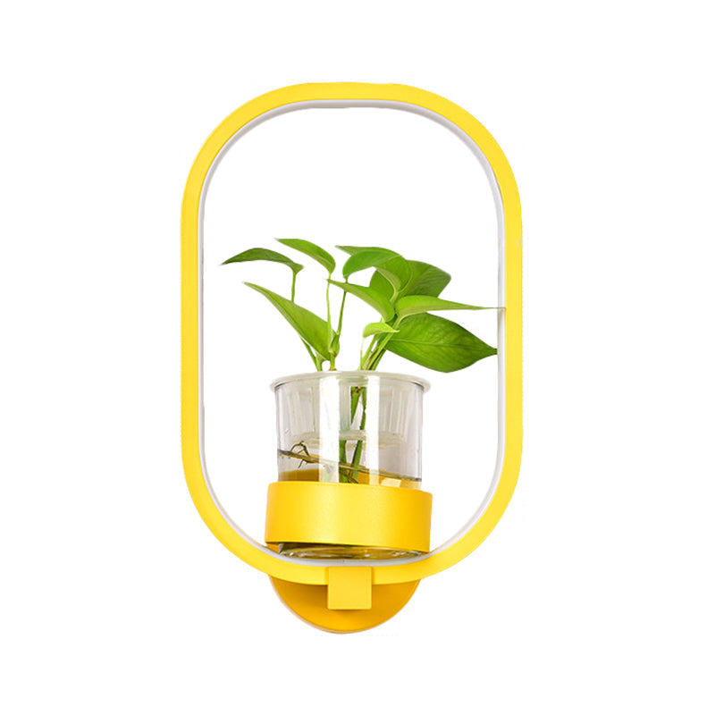 BowLift | Round/Rectangular Metal Wall Lamp Macaron Gray/Yellow/Blue LED Wall Light with Plant Pot for the Bedroom