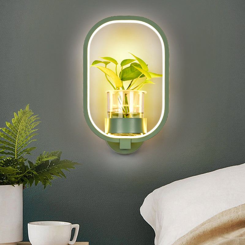 BowLift | Round/Rectangular Metal Wall Lamp Macaron Gray/Yellow/Blue LED Wall Light with Plant Pot for the Bedroom