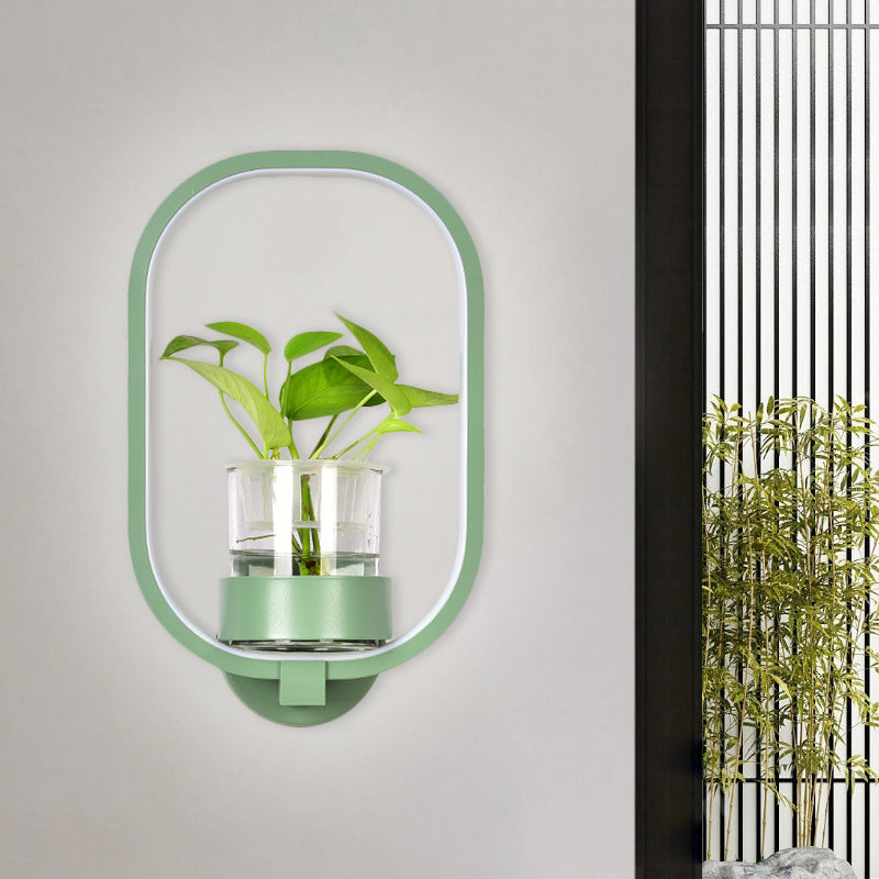 BowLift | Round/Rectangular Metal Wall Lamp Macaron Gray/Yellow/Blue LED Wall Light with Plant Pot for the Bedroom