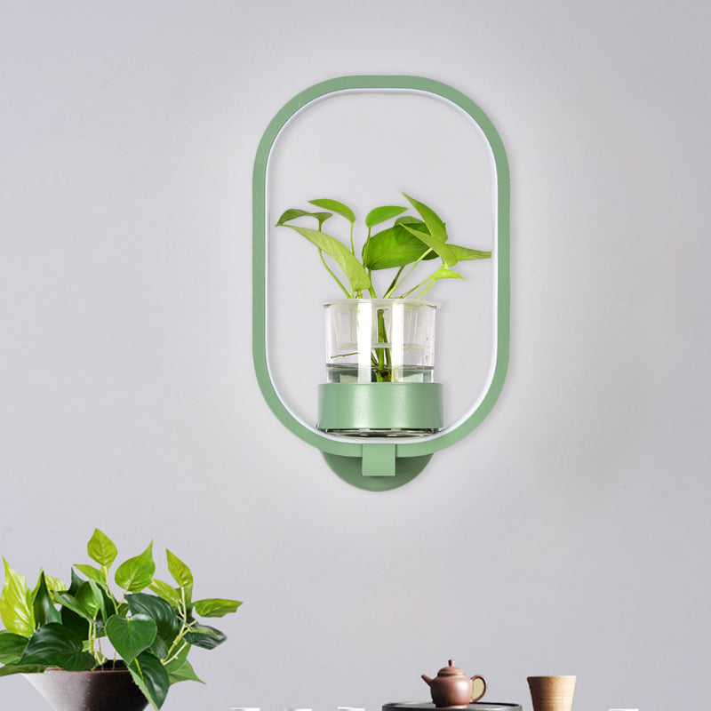 BowLift | Round/Rectangular Metal Wall Lamp Macaron Gray/Yellow/Blue LED Wall Light with Plant Pot for the Bedroom