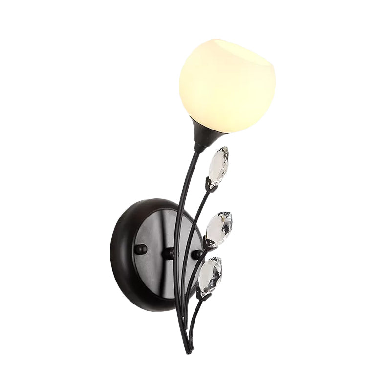 BowLift | Black 1/2-Bulbs Wall Light Simplicity Satinated White Glass Bowl Wall Mounted Lamp