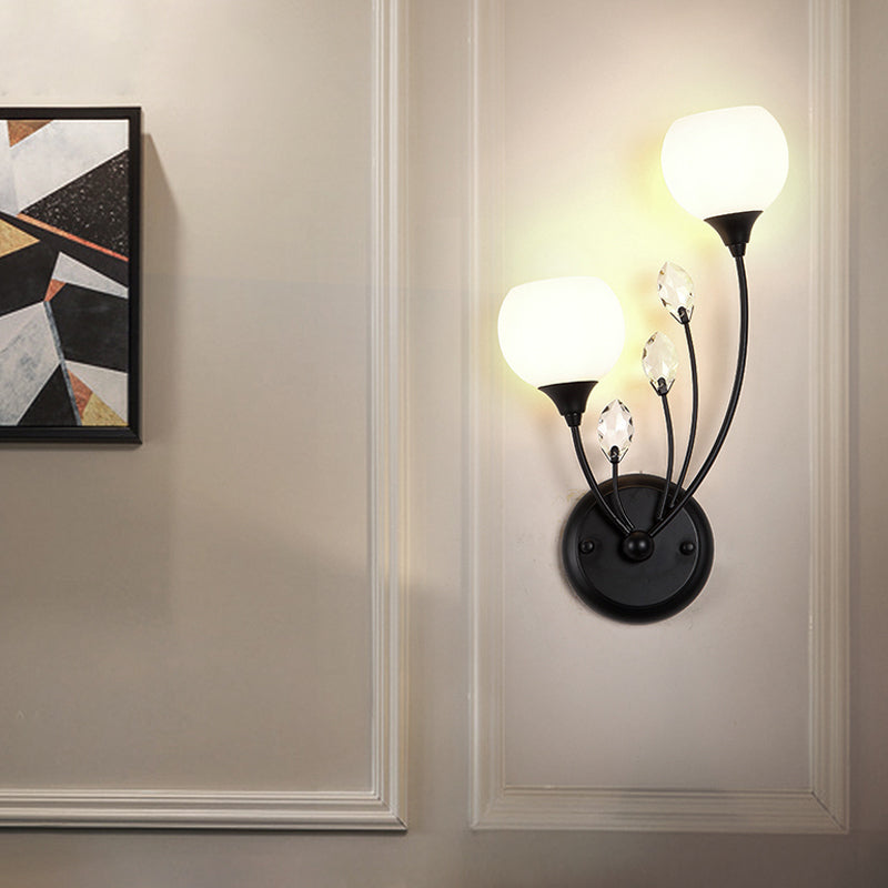 BowLift | Black 1/2-Bulbs Wall Light Simplicity Satinated White Glass Bowl Wall Mounted Lamp