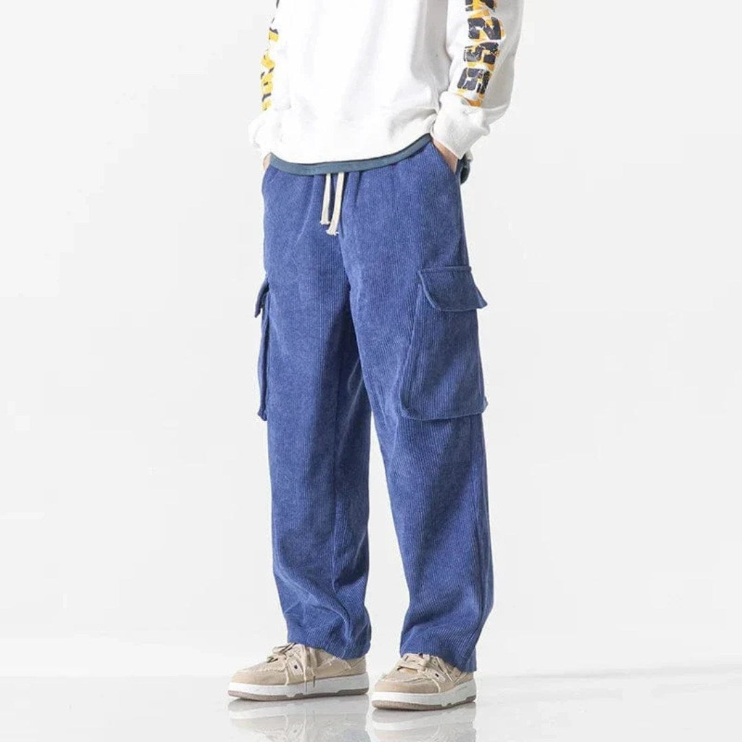Corduroy Cargo Trousers with Drawstring Waist and Utility Pockets