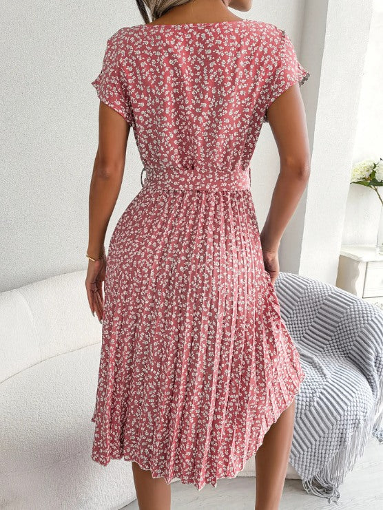 Floral A-Line Dress with Tie Waist